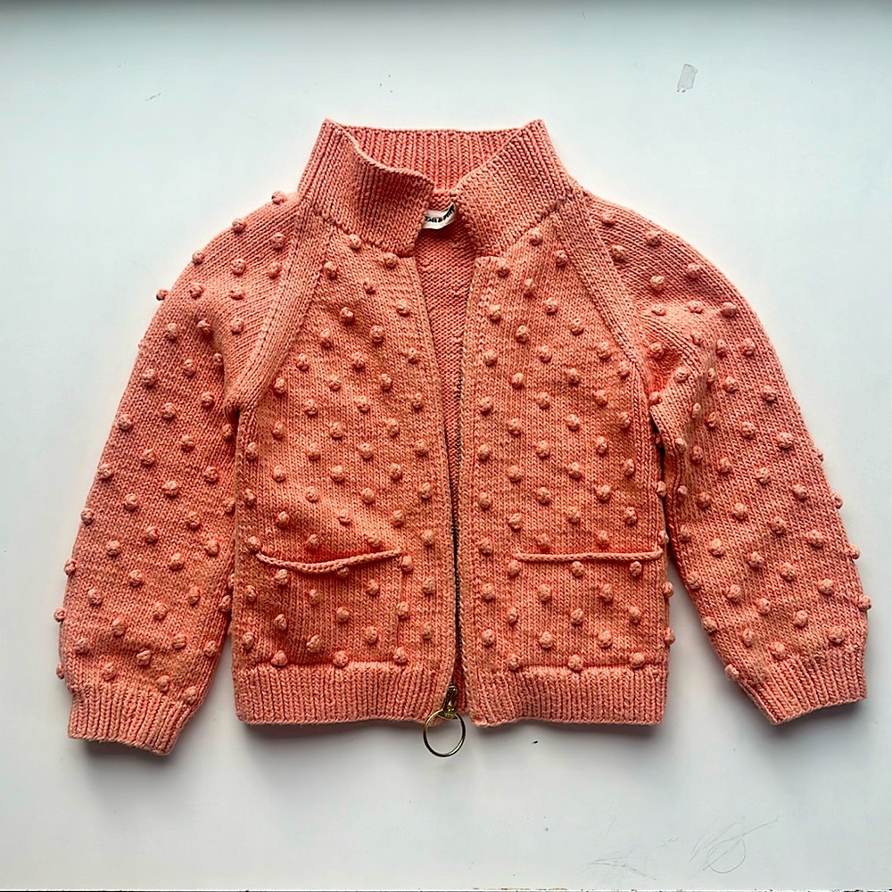 Misha And Puff Coral Pink Pom-Pom Knit Zip Cardigan